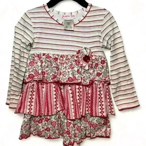 Jessica Ann - Red/Gray/white Ruffle dress- girls 3T